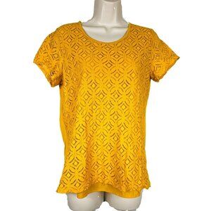 Womens Market & Spruce Sz M Yellow Lace Short Sleeve Lined Stretch Top